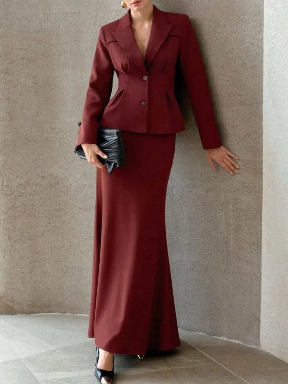 Burgundy Lapel Blazer - Slim Fit Tailored Jacket